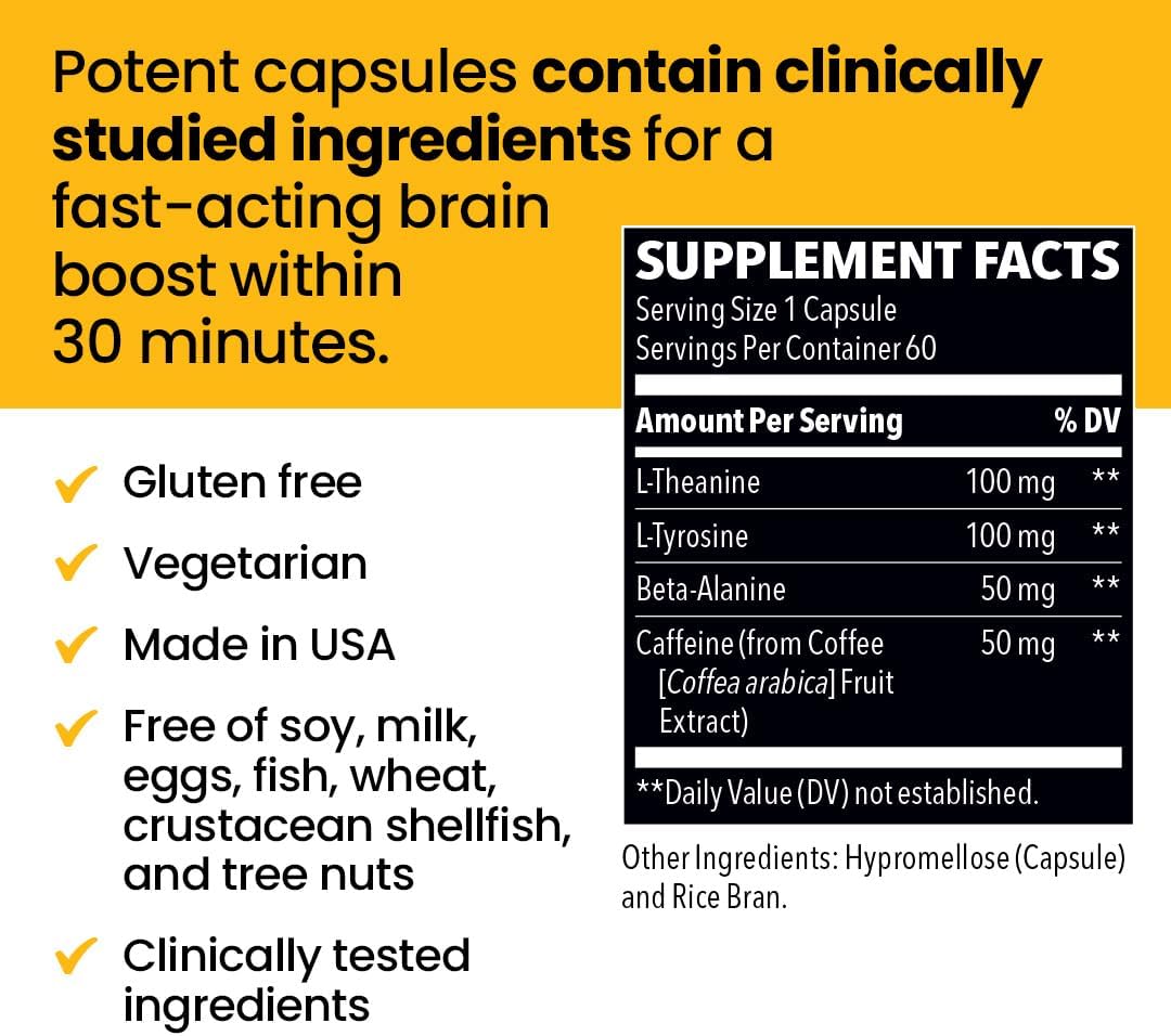 LifeSeasons NeuroQ - Quick Thinking Supplement Pills - Boosts Alertness + Supports Mental Focus - L-Theanine Caffeine L-Tyrosine & Beta-Alanine (60 Capsules)