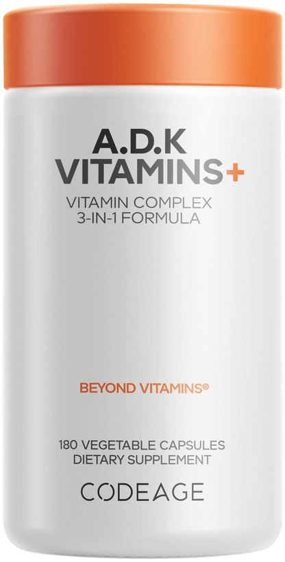 Codeage ADK Vitamins Supplement - Essential Vitamin A, D3 5000 IU, K1 & K2 (MK4 & MK7) - 6-Month Supply - 1 Capsule per Serving, Non-GMO, Gluten-Free - 180 Capsules