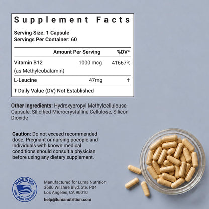Luma Nutrition Vitamin B12 Methylcobalamin 1000 mcg - 60 Capsules