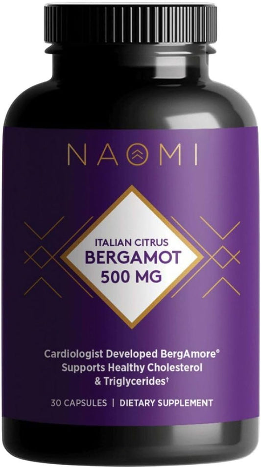 NAOMI Italian Citrus Bergamot 500mg - Supports Healthy Cholesterol & Triglyceride Levels Already in Normal Range - Patented BergAmore® Extract, 7 Key Polyphenols, 1-Capsule Daily, 30-Day Supply