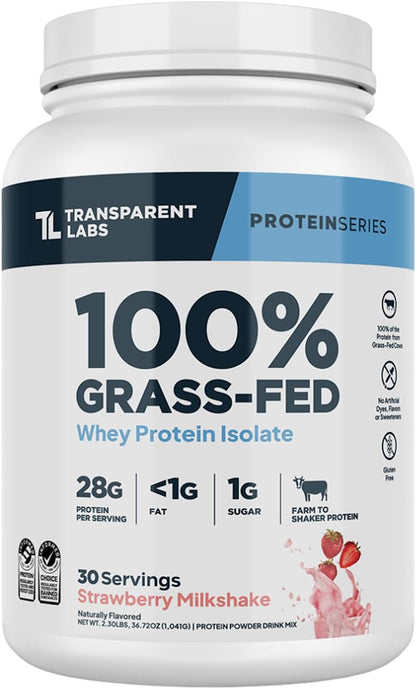 Transparent Labs Grass-Fed Whey Protein Isolate (30 Servings, Strawberry Milkshake) & Creatine HMB (30 Servings, Unflavored)