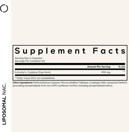 Codeage Liposomal NAC, N-Acetyl L-Cysteine, Free-Form, Vegan, 120 Capsules | Liposomal free-form NAC (N-acetyl L-cysteine), 900 mg per serving. Two-month supply. Gluten-free, dairy-free, vegan, non-GMO.
