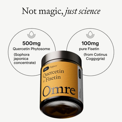OMRE Quercetin and Fisetin Supplements - Third-Party Tested Senolytic Supplements for Aging Support - 500mg Quercetin Phytosome and 100mg Fisetin - Highly Bioavailable Forms