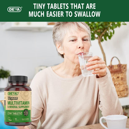Deva Vegan Multivitamin & Mineral Supplement, Tiny Tablets, Easy to Swallow, 90 Tablets