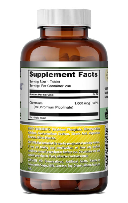 Amazing Formulas Chromium Picolinate 1000 Mcg | Tablets Supplement | Non-GMO | Gluten-Free | Made in USA (120 Count, 1 Pack)