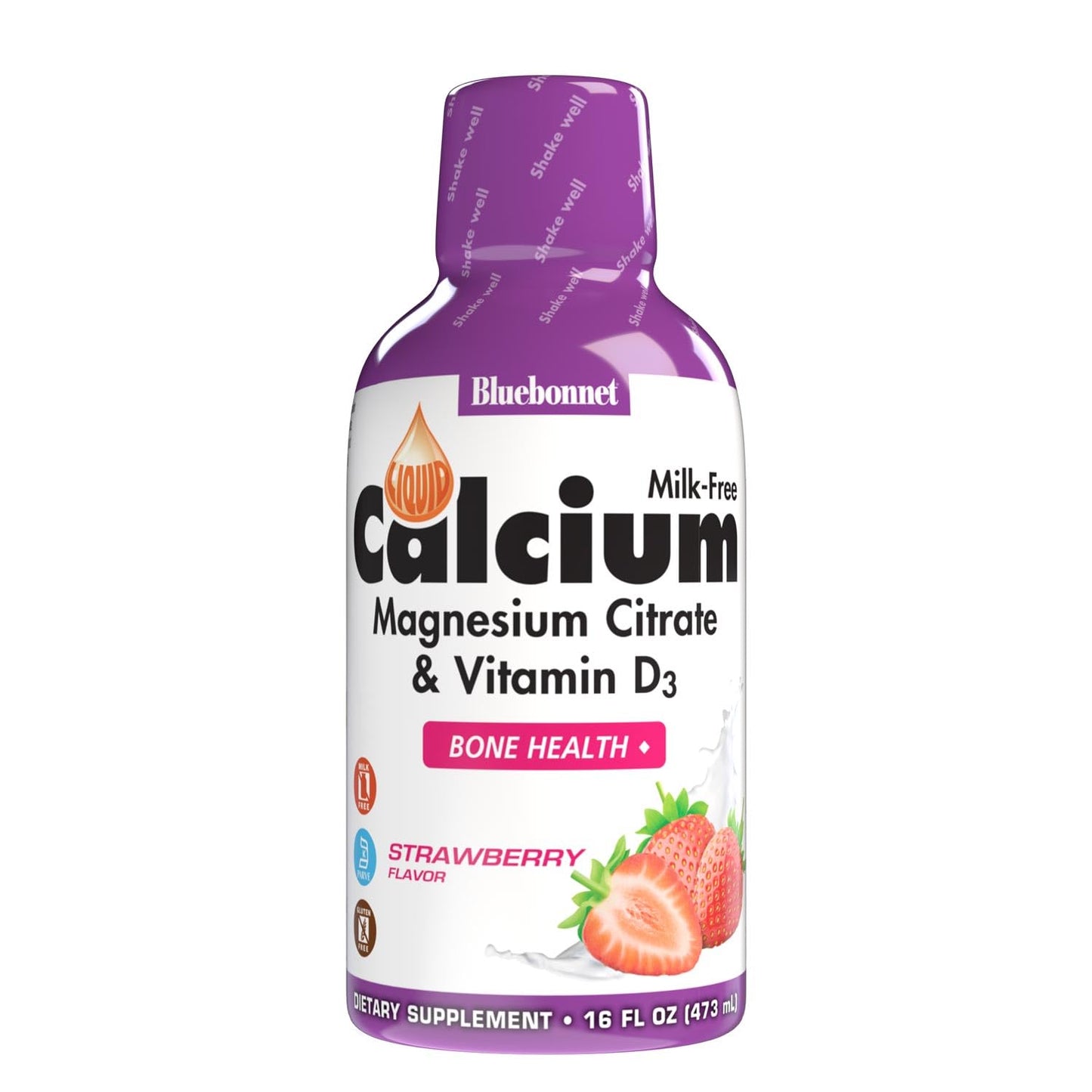 Bluebonnet Nutrition Liquid Calcium Citrate, Magnesium, Vitamin D3, Bone Health, Gluten Free, Soy Free, Milk Free, Kosher, 16 fl oz, 32 Servings, Mixed Berry Flavor