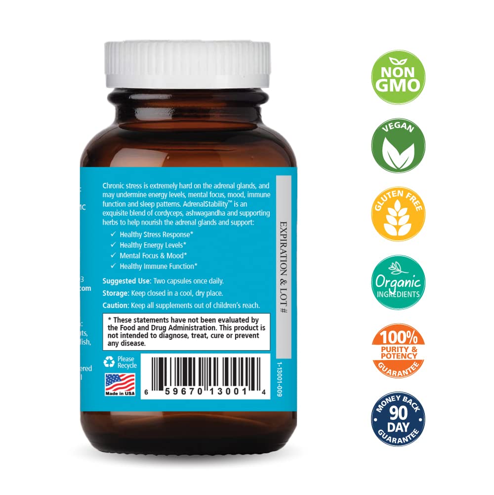 Adrenal Stability by Pure Essence - Adrenal Fatigue Supplement with Ashwagandha, Holy Basil, Supports Healthy Stress Response, Energy, Sleep (30 Caps)