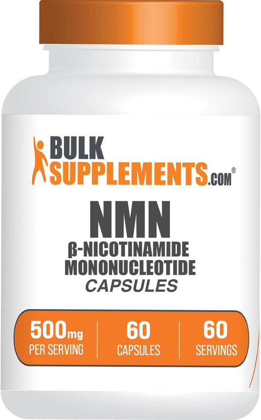 BulkSupplements.com NMN Capsules - Beta-Nicotinamide Mononucleotide, NMN Supplement - Gluten Free, 1 Capsule per Serving (500mg), 60 Count (Pack of 1)