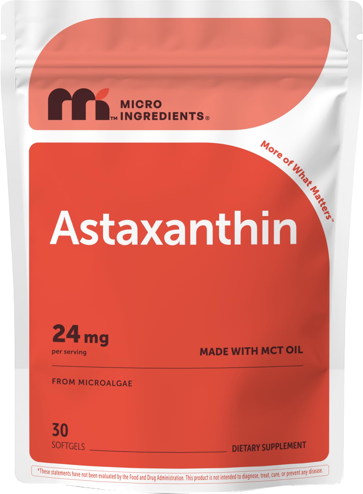 Micro Ingredients Astaxanthin 24mg with MCT Oil, 60 Softgels, 2 Month Supply | Max Strength Astaxanthin Antioxidant Supplements | Fresh Microalgae Source | Non-GMO, Gluten Free, No Soy
