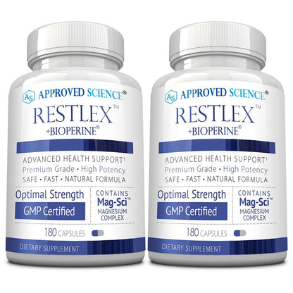 Approved Science Restlex for Restless Legs – Magnesium Glycinate for Calm Legs and Restful Legs – Natural Itching, Crawling, and Tingling in Feet and Legs - Calm, Restful Sleep Support - 1 Month