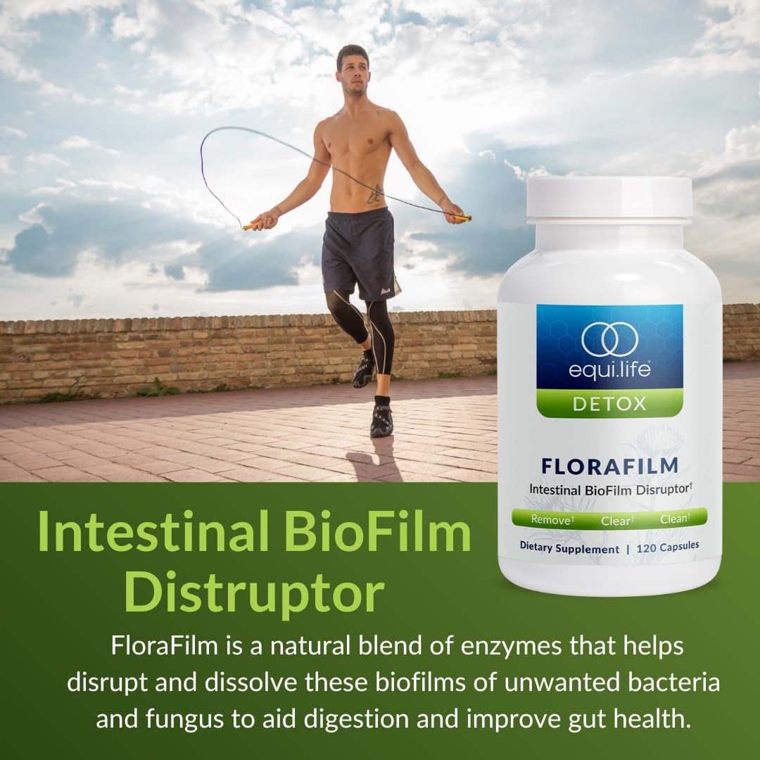 Equilife FloraFilm Enzyme Blend, Supports Gut Health, 120 Capsules | Helps Distrupt Microbal Biofilms | Aids in Detox & Immune Function | Gluten Free | Vegan | Non-GMO | Nut, Dairy, & Egg Free