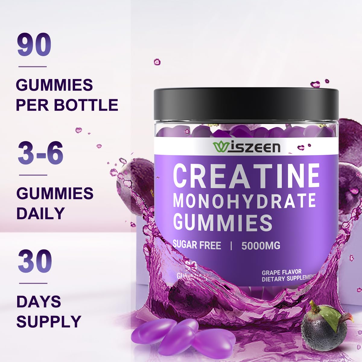Wiszeen Creatine Monohydrate Gummies 5000mg for Men Women, Sugar Free Creatine