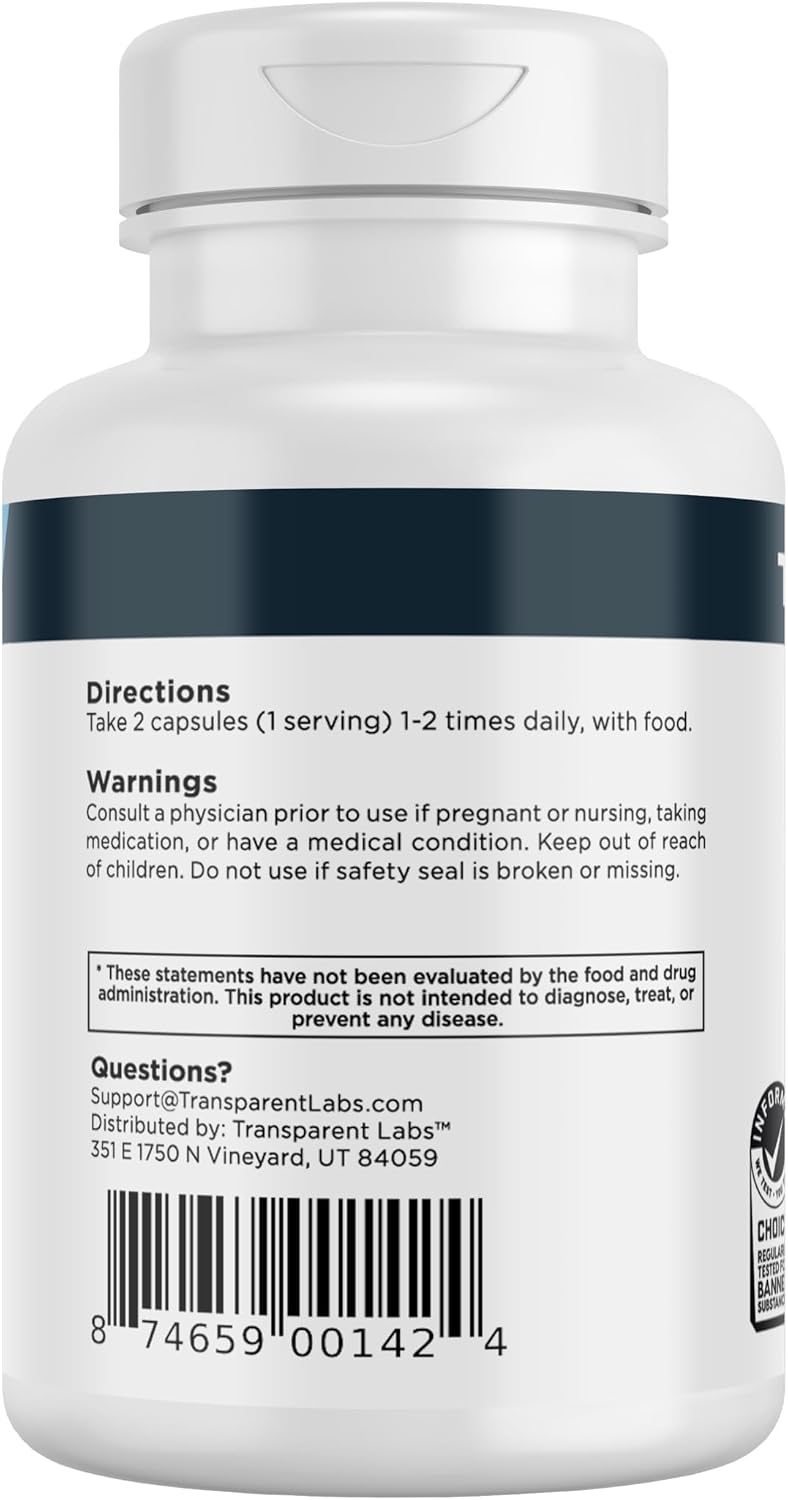 Transparent Labs Vitality Testosterone Booster - Testosterone Supplement for Men with Ashwagandha KSM-66, PrimaVie Shilajit Extract, & DIM to Support Vitality, & Bioavailable Testosterone - 60 Count