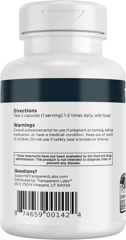 Transparent Labs Vitality Testosterone Booster - Testosterone Supplement for Men with Ashwagandha KSM-66, PrimaVie Shilajit Extract, & DIM to Support Vitality, & Bioavailable Testosterone - 60 Count