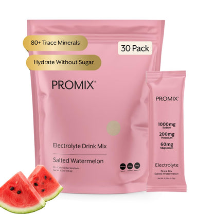 ProMix Nutrition Electrolytes Powder Hydration Packets - Himalayan Pink Salt, Magnesium, Potassium, Vitamin C - Salted Watermelon, Lightly Sweetened - 30 Servings (Pack of 30)