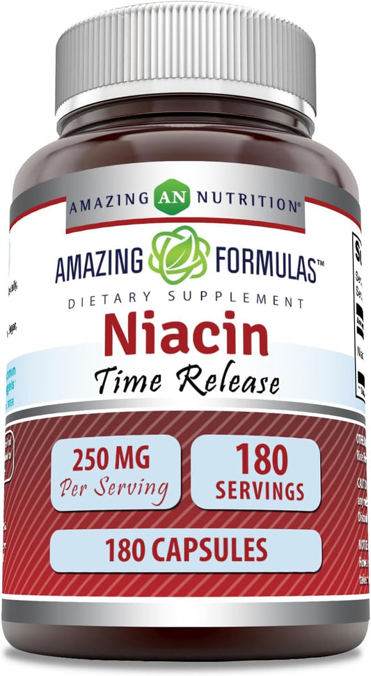 Amazing Formulas Niacin(Vitamin B3) 250 mg 180 Capsules Supplement | Non-GMO | Gluten Free | Made in USA