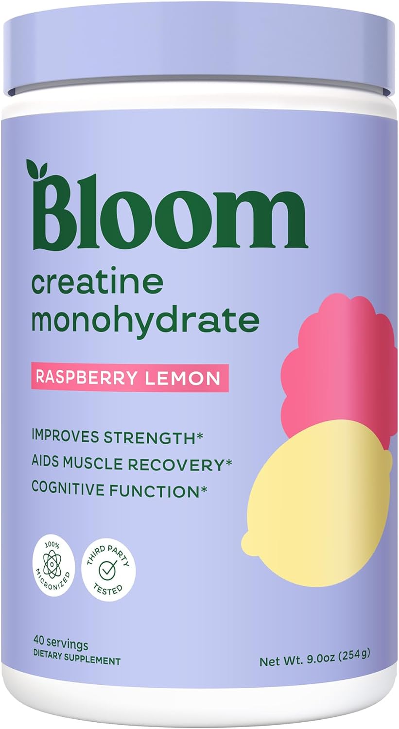Bloom Nutrition Creatine Monohydrate Powder, Raspberry Lemon, 40 Servings | 5g Micronized Creatine, Supports Muscle Recovery, Strength, Endurance, Pre or Post Workout, Gluten Free, Non GMO