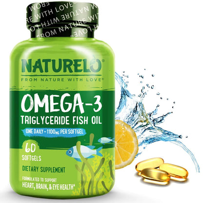 NATURELO Burpless Omega 3 Fish Oil Supplement - 1100mg Triglyceride Omega-3, EPA + DHA, Liquid Fish Oil for Heart, Eye, Brain, Joint Health - 120 Softgels, 4 Months Supply