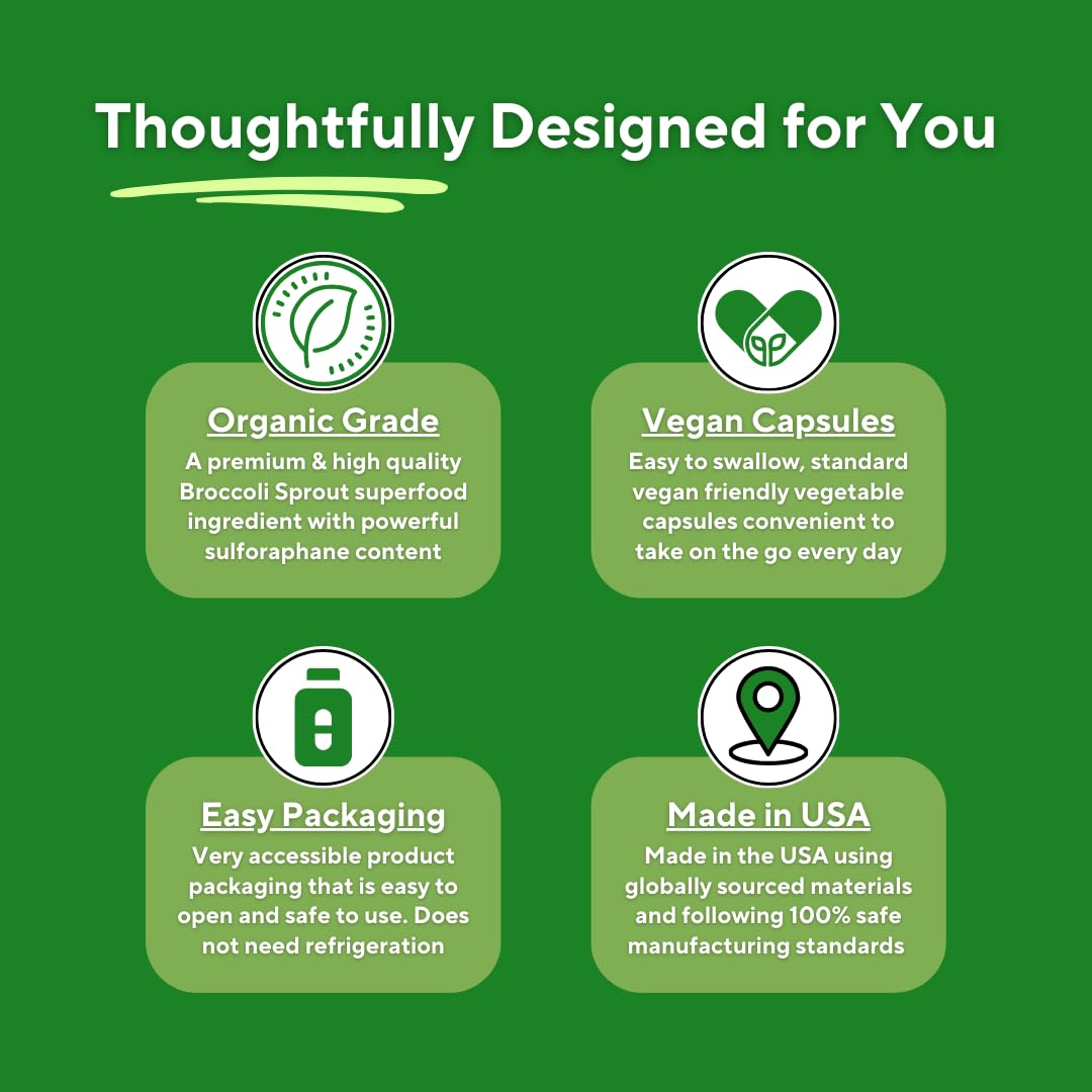Vitapia Organic Broccoli Sprout & Broccoli Extract for Sulforaphane, Antioxidant, Brain, Skin, Heart Health Support - 120 Veggie Capsules - Non-GMO, Gluten-Free, Vegan-Friendly Supplement