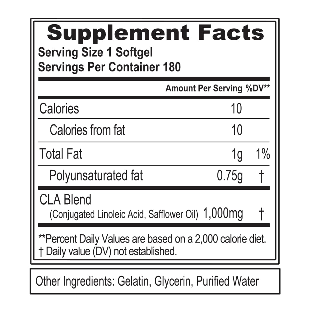 Evlution Conjugated Linoleic Acid CLA Supplement Nutrition Lean Muscle Mass Builder & Fat Burner for Men and Women - Stimulant-Free Safflower Based CLA 1000mg Blend Per Serving (90 Servings)