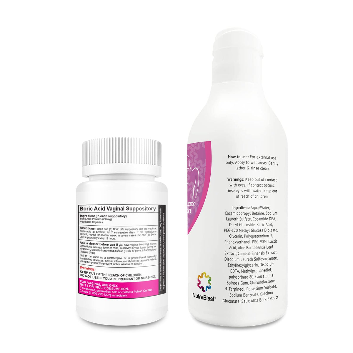 NutraBlast Boric Acid Vaginal Suppositories and So Fresh & Clean | Supports Odor Control