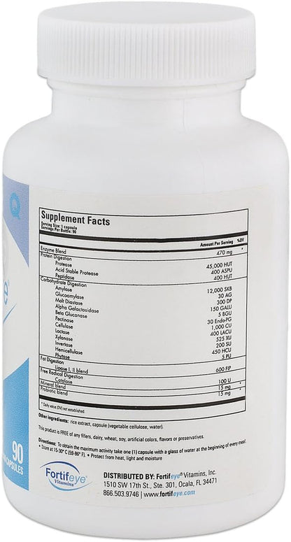 Fortifeye Digestive Enzymes with Probiotics for Digestive Health 90 Capsules 30 Day Supply - Full Spectrum Plant-Based Vegan Supplement, Supports Digestion, Immune System and Nutrient Absorption