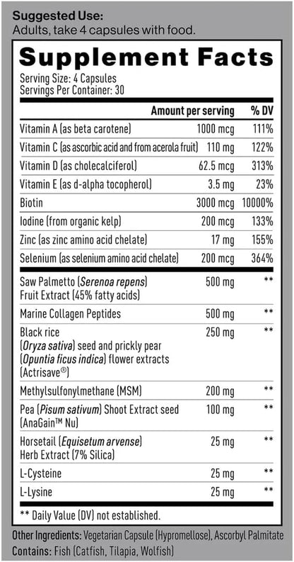 Mdrive Men's Hair Growth Complex Biotin Saw Palmetto 120 Capsules | Collagen Peptides AnaGain™ Nu Stimulate Thicker Fuller Locks Fights Thinning Scalp Support Non GMO Gluten Free
