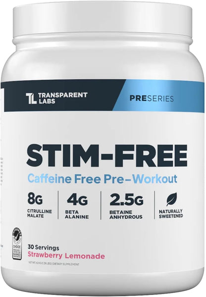 Transparent Labs Stim-Free Pre-Workout Powder (30 Servings, Strawberry Lemonade) & Hydrate Electrolytes Powder (40 Servings, Peach Mango)