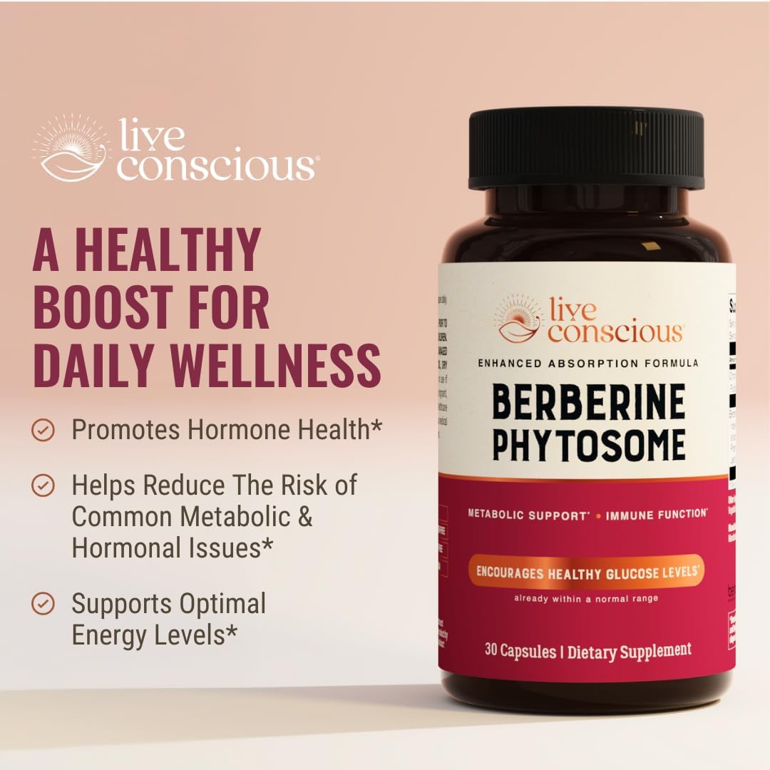 Live Conscious Berberine Phytosome - Advanced & Bioavailable Berberine Formula, Optimal Energy, Metabolic Health & Weight Management - 30 Servings