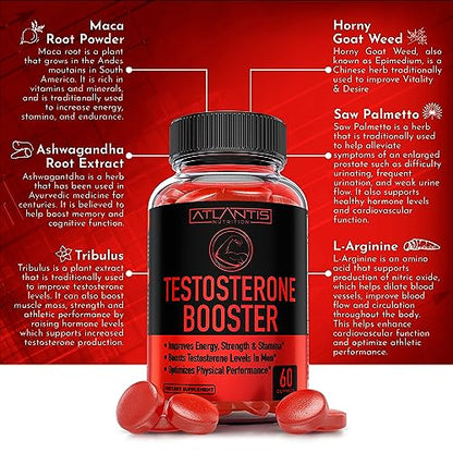 Testosterone Booster For Men Gummies - Enhances Strength & Stamina - Optimizes