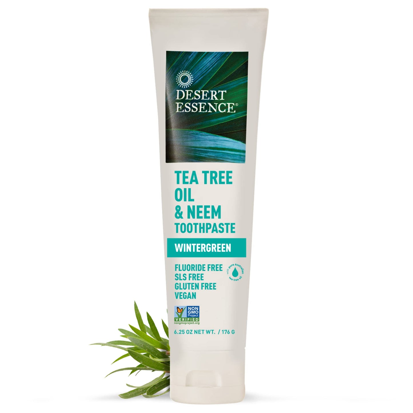 Desert Essence Tea Tree Oil Toothpaste - Mint - 6.25 Ounce - Refreshing Taste - Deep Cleans Teeth & Gums - Helps Fight Plaque - Sea Salt - Pure Essential Oil - Baking Soda - Promotes Healthy Mouth
