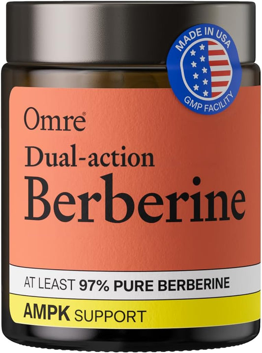 OMRE Berberine Dual-Action Formula with Phytosome (1000mg Total Berberine) - Support Metabolic and Heart Health, Gluten-Free - 30 Servings
