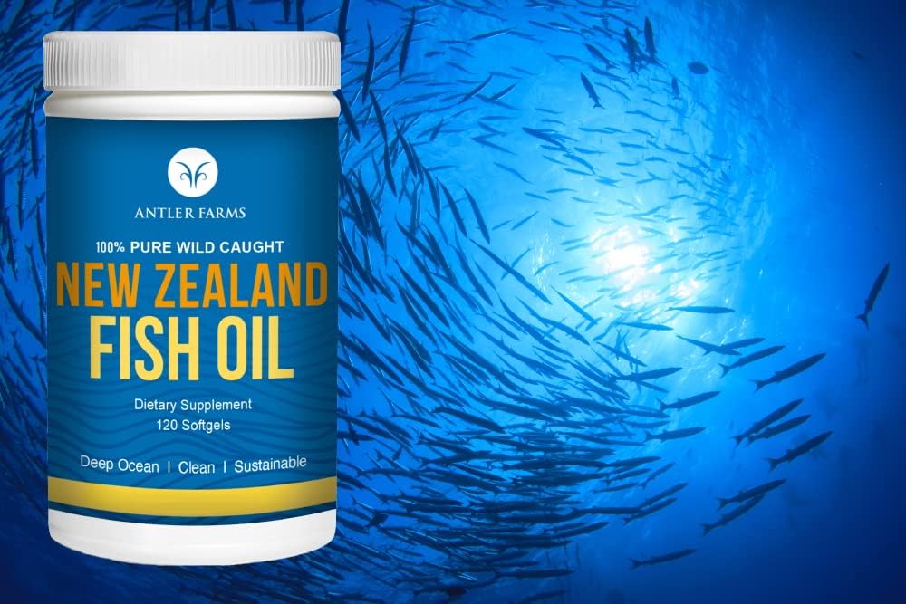 Antler Farms - 100% Pure Wild Caught New Zealand Fish Oil from Deep Ocean, Cold Water Fish, 120 Softgels - Clean, Fresh Omega-3 EPA + DHA Supplement, Keto Friendly, Super Clean | 100% Pure Fish Oil Supplement from Deep Ocean, Cold Water Fish, Clean, Fresh