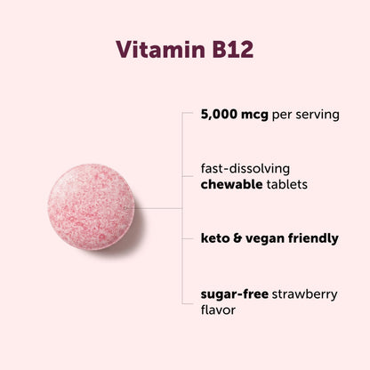 Micro Ingredients Vitamin B12 5,000 mcg | Methylcobalamin – 240 Chewable Tablets | Fast Dissolve, Natural Strawberry Flavor | Vegan, Non-GMO, Gluten Free - 1`