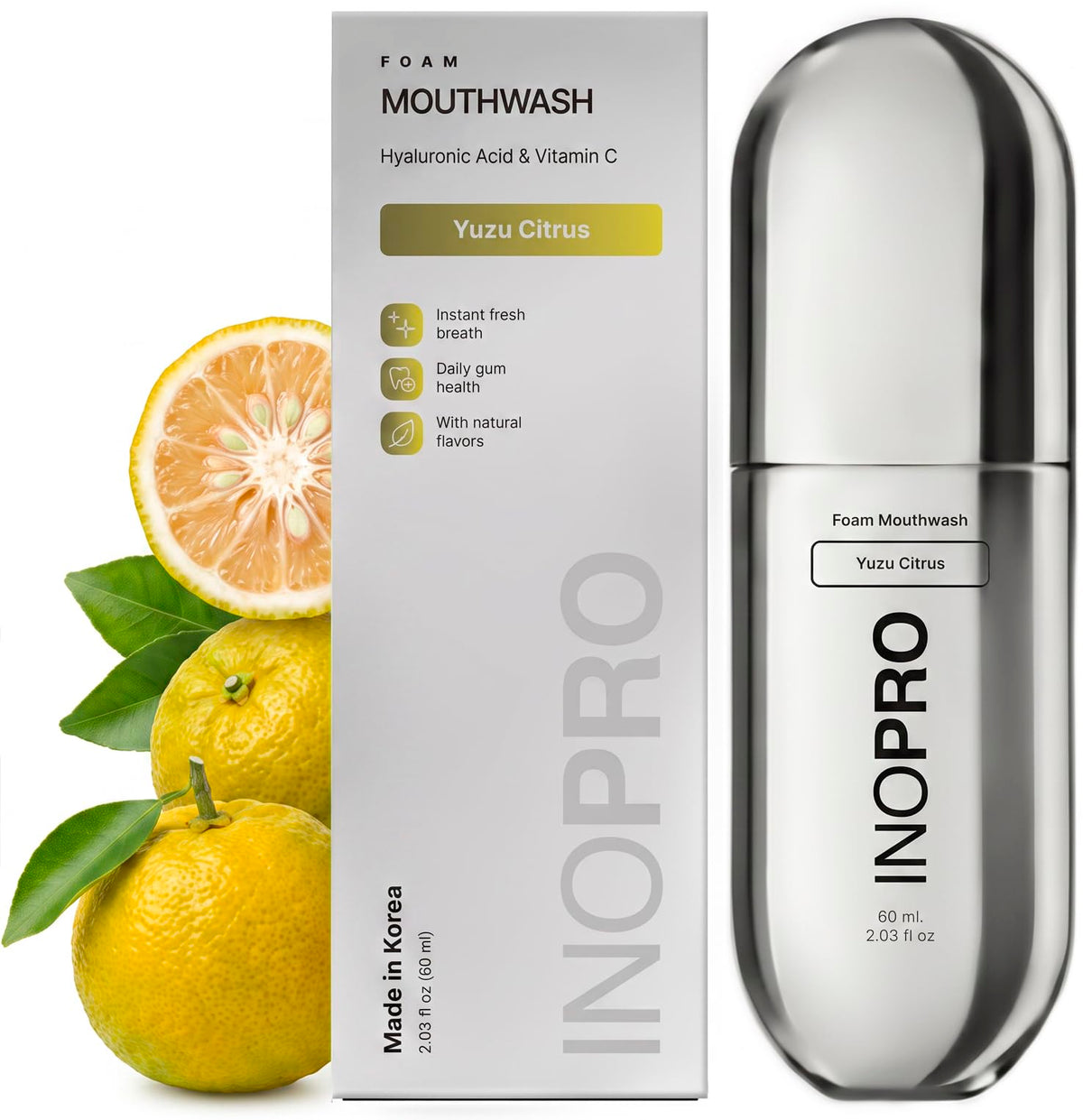 INOPRO Foam Mouthwash with Nano-Hydroxyapatite, Xylitol, Hyaluronic Acid, Vinamin C, Alcohol Free, Fluoride Free Oral Rinse Portable Travel Size - Spearmint, 2.03 fl oz
