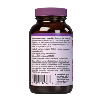 Bluebonnet Nutrition EarthSweet Melatonin 3 mg Fast-Acting Quick Dissolve Nighttime Relaxation & Restful Sleep Support - Sleep Aid - Gluten-Free, Vegan - Raspberry Flavor - 120 Chewable Tablets