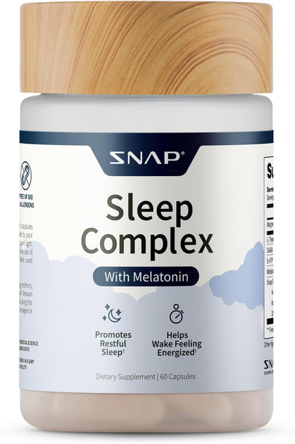 Snap Supplements Sleep Complex, Melatonin & Valerian Root, 60 Capsules | Natural Sleep Aid Supports Relaxation, Restful Deep Sleep & Nighttime Recovery, Gluten-Free, Non-GMO, Vegan