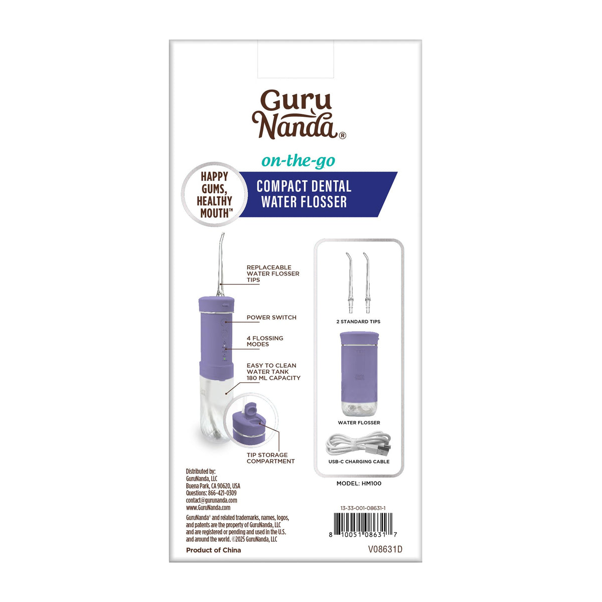GuruNanda Portable Water Flosser Cordless, Sensitive Gums Friendly, 1ct
