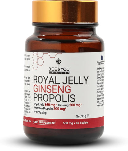 Bee and You Royal Jelly Tablet, Propolis Extract, Bee Pollen, 100% Natural Superfood, Ultra Pure, Immune Support Supplement, Improve Energy, Focus, Antioxidants, Fresh, Keto, Paleo, Gluten-Free | 60ct