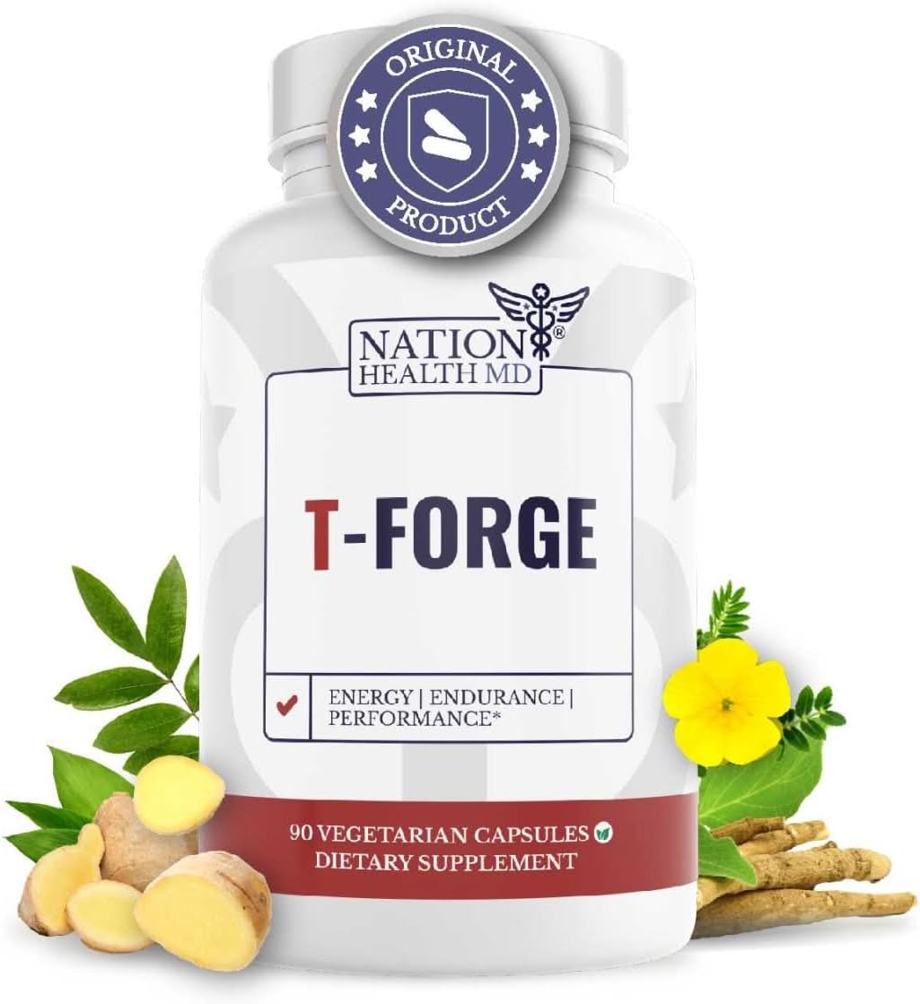 T-Forge | Supplements for Men | Male Energy Support | Tongkat Ali, Folic Acid, L-Arginine, Tribulus Terrestris, Ashwagandha, Fenugreek. 30 Days Supply. 90 Capsules