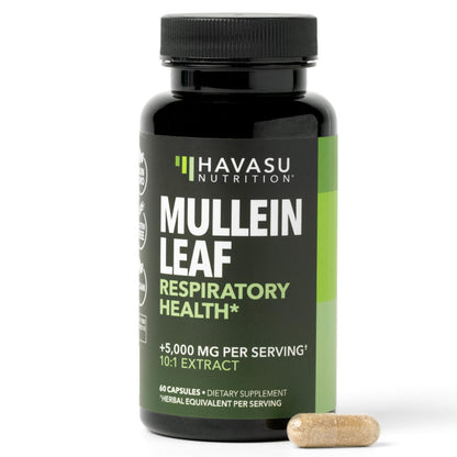 500mg Mullein Extract for Lung Support and Respiratory Health, 30 Count | Mullein Leaf Capsules for Respiratory Health, Vegan, Non-GMO Herbal Supplement for Overall Daily Wellness, 1 Month Supply