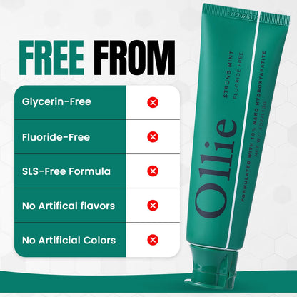 Ollie Fluoride Free 10% Nano Hydroxyapatite Toothpaste, Clean Mint, 1 Pack