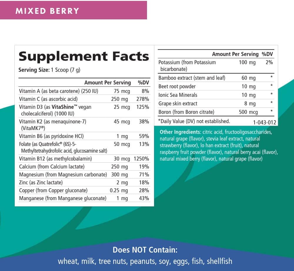 Ionic Fizz Super D-K Calcium Plus by Pure Essence - with Extra Magnesium, Vitamin D3, Vitamin K2 for Strong Bones and Stress Support - Mixed Berry - 7.41oz