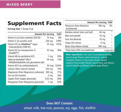 Ionic Fizz Super D-K Calcium Plus by Pure Essence - with Extra Magnesium, Vitamin D3, Vitamin K2 for Strong Bones and Stress Support - Mixed Berry - 7.41oz