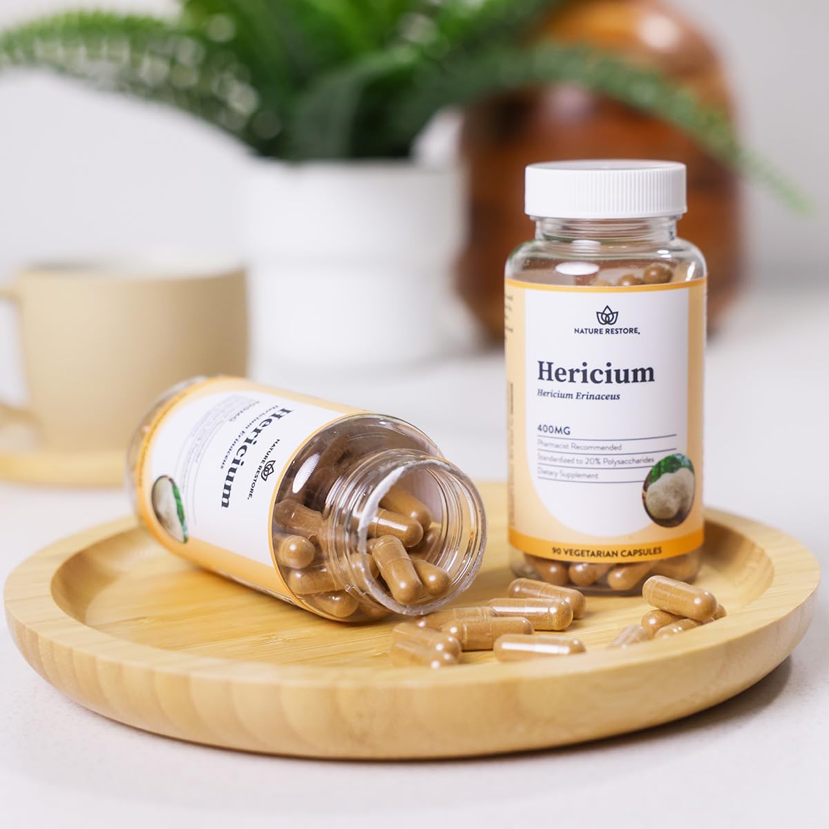 Nature Restore Hericium Erinaceus Lion’s Mane Mushroom Extract Capsules. Standardized High Polysaccharides for Brain Fog, Memory & Focus Support. Bioavailable Fruiting Body Nootropic, 90 Capsules