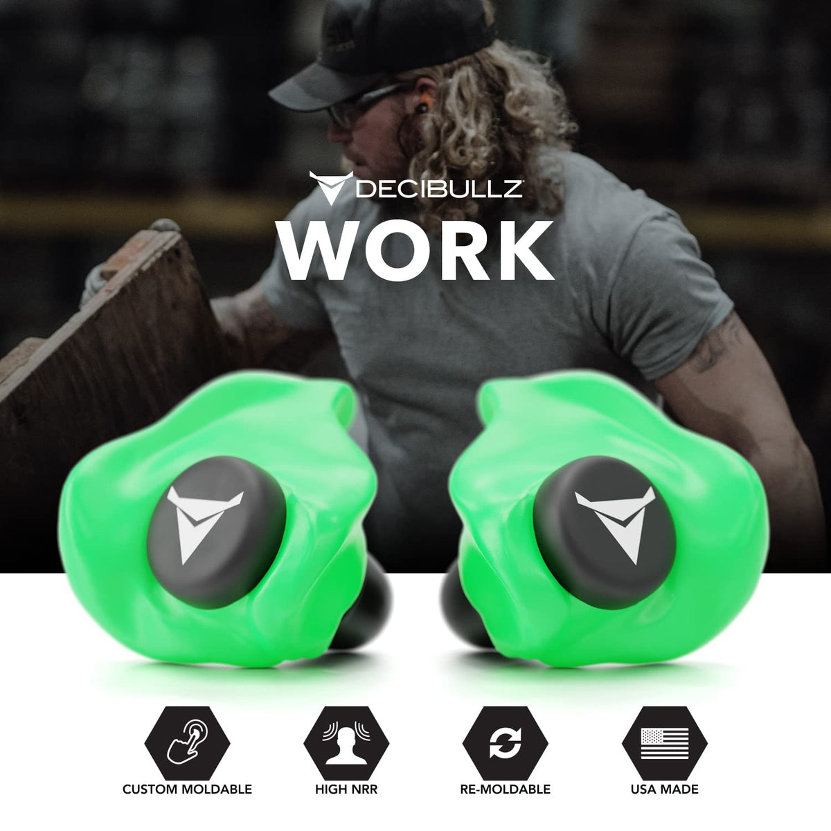 Decibullz - Custom Molded Earplugs, 31dB Highest NRR, Comfortable Hearing Protection