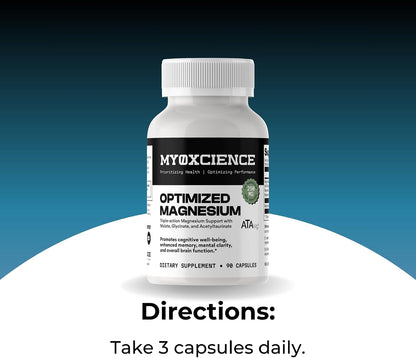 MYOXCIENCE Optimized Magnesium Glycinate + Magnesium Taurate (as ATAmag®) for High Brain Bioavailability to Support Stress Relief and Sleep | 30 Servings