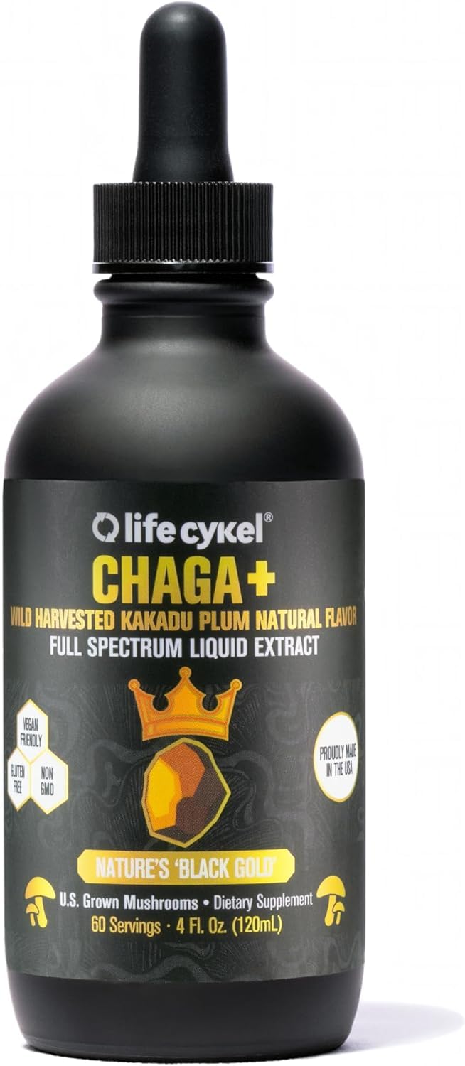 Life Cykel - Chaga Mushroom Extract with Kakadu Plum - Double Extracted Mushroom Tincture - Non-GMO Immune Support Supplement for Adults and Kids - 1 Fl Oz