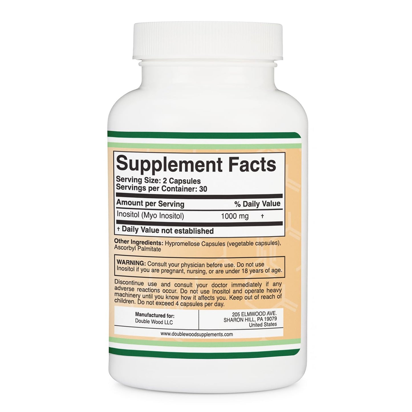 Inositol Capsules (Myo Inositol) 1000mg Health Support for Women (60 Count)(No Fillers, Vegan Safe, Gluten Free) by Double Wood