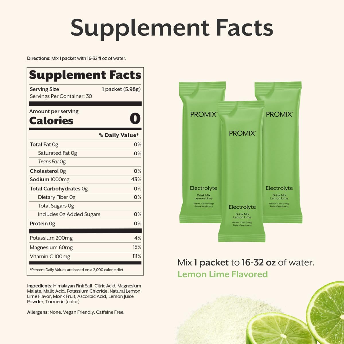 ProMix Nutrition Electrolytes Powder Hydration Packets - Himalayan Pink Salt, Magnesium, Potassium, Vitamin C - Salted Watermelon, Lightly Sweetened - 30 Servings (Pack of 30)